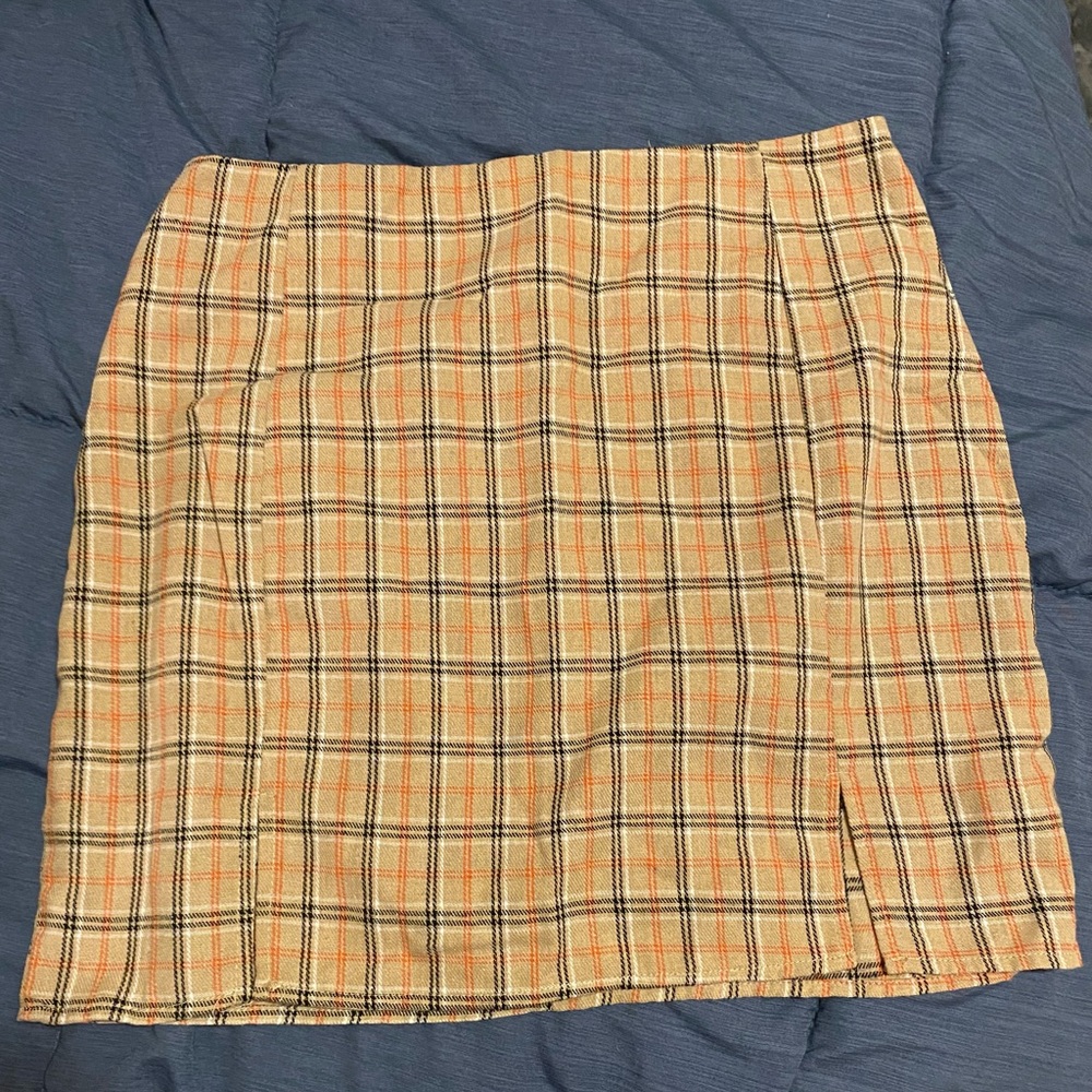 Brown Plaid Skirt with Zipper